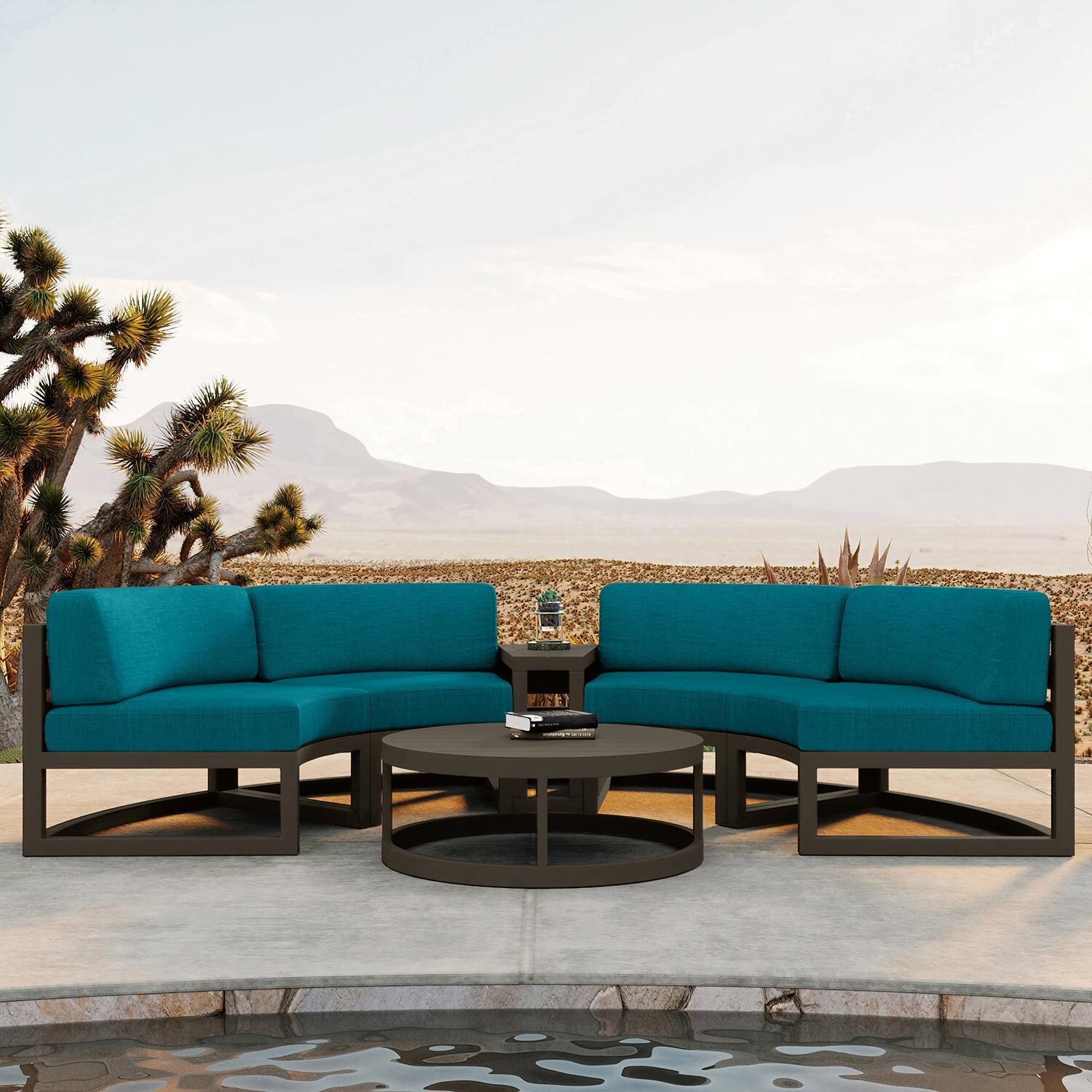 Misty Cove 4 Pc Aluminum Seating Set - Curved Sectional in Slate/Spectrum Peacock by Lakeview Outdoor Designs