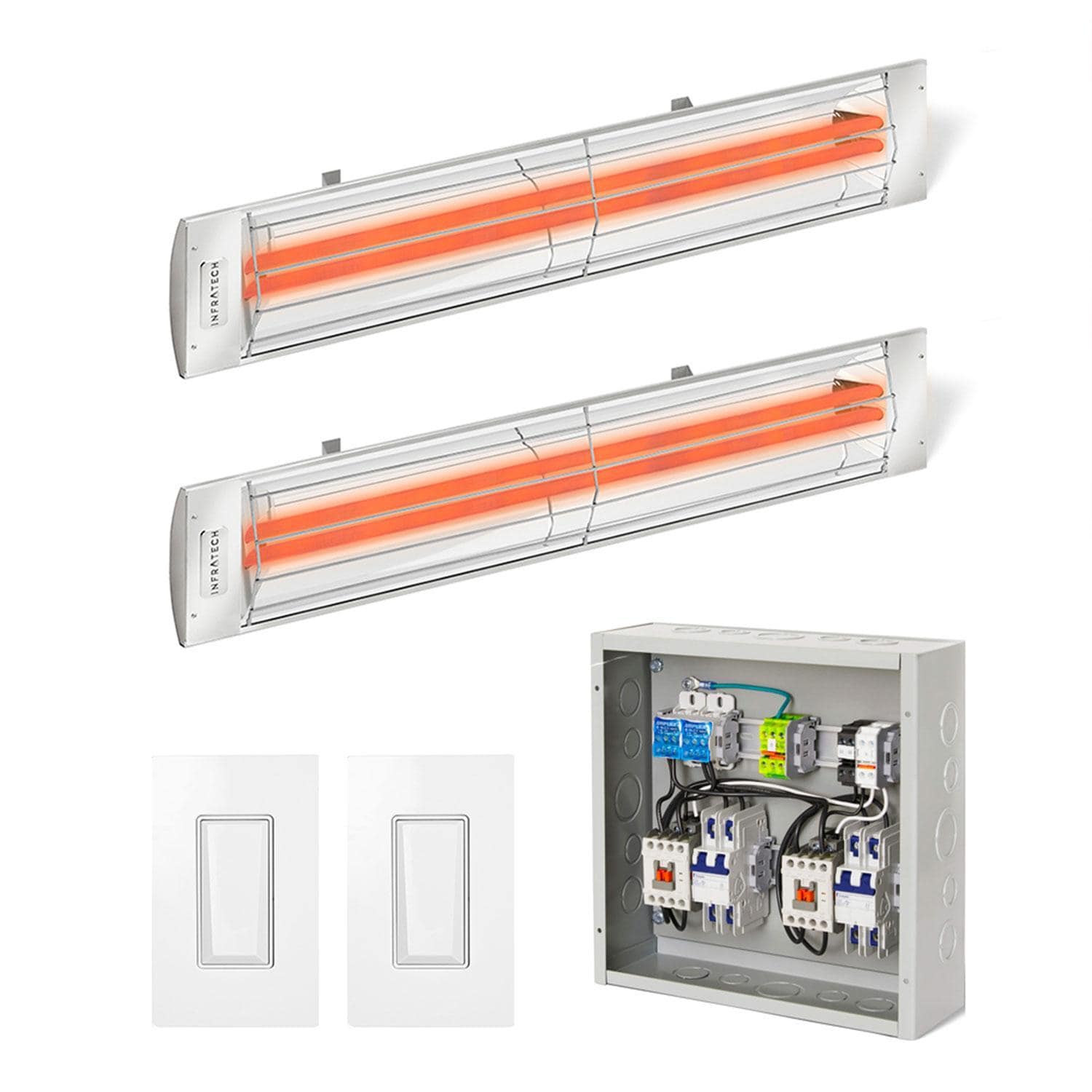 Infratech 14 4710 20B Contactor Package 3 - 2 CD Series 4000 Watt SS Patio Heaters, 2 Smart Switches & 1 Dual Panel Enhanced Timer Package - White Background thumbnail