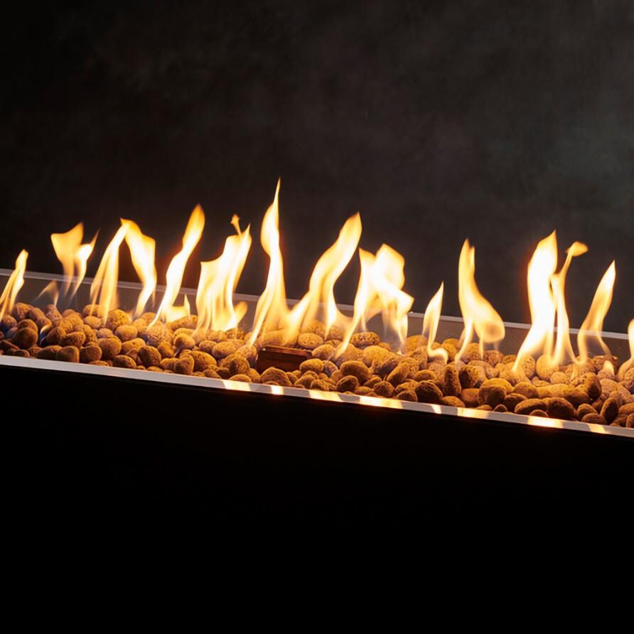 The Outdoor GreatRoom Company CFP1242DSILP Crystal Fire Plus 42 Inch Drop-In Linear 80,000 BTU Propane Fire Pit Burner Kit w/ Direct Spark Ignition - Stainless Steel - Fire w/ Lava Rock - Detail thumbnail