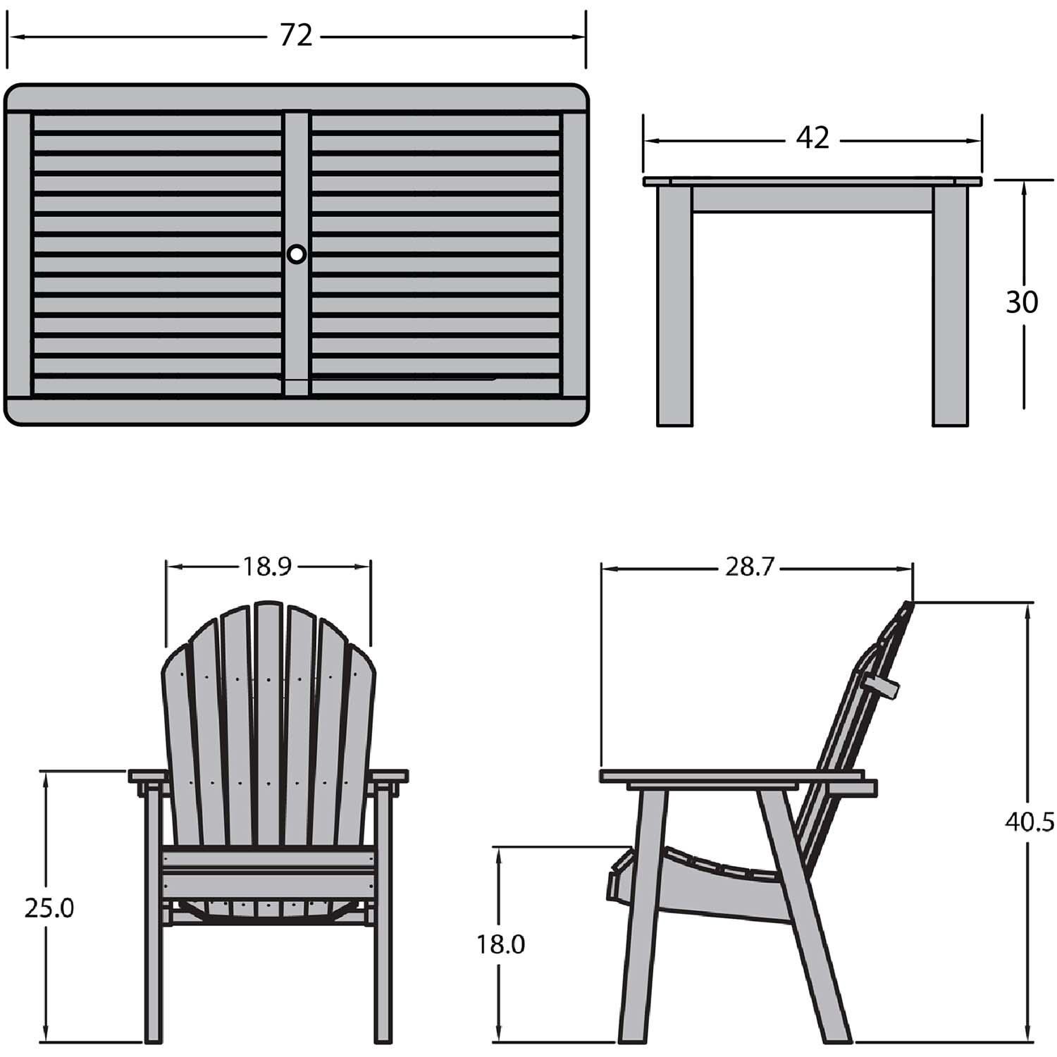 Dream Bay 7 Pc Rectangular Dining Set in Harbor Gray By Lakeview Outdoor Designs - Dimensional thumbnail
