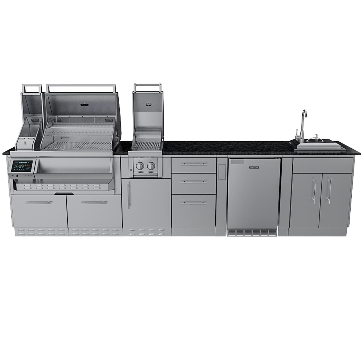 Sunstone Grills SCPCYPRESS11.6-LP Cypress 11 1/2 Ft Outdoor Kitchen Island w/ Propane Grill & Side Burner, Sink, Refrigerator, Door & Drawer - Grill Open - Detail thumbnail