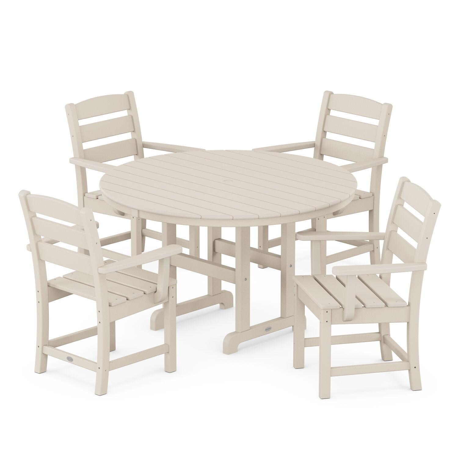 POLYWOOD PWS648-1-SA Lakeside 5-Piece Round Arm Chair Dining Set - Sand thumbnail
