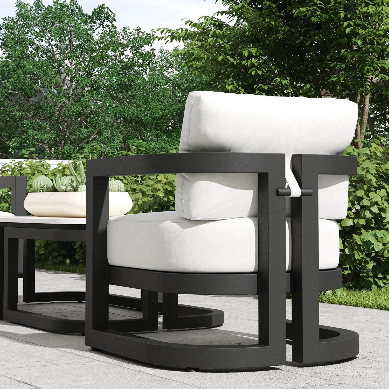 Malibu Aluminum Club Chair in Black/Soothe Pearl by Sunset West - Chair Back - Lifestyle thumbnail