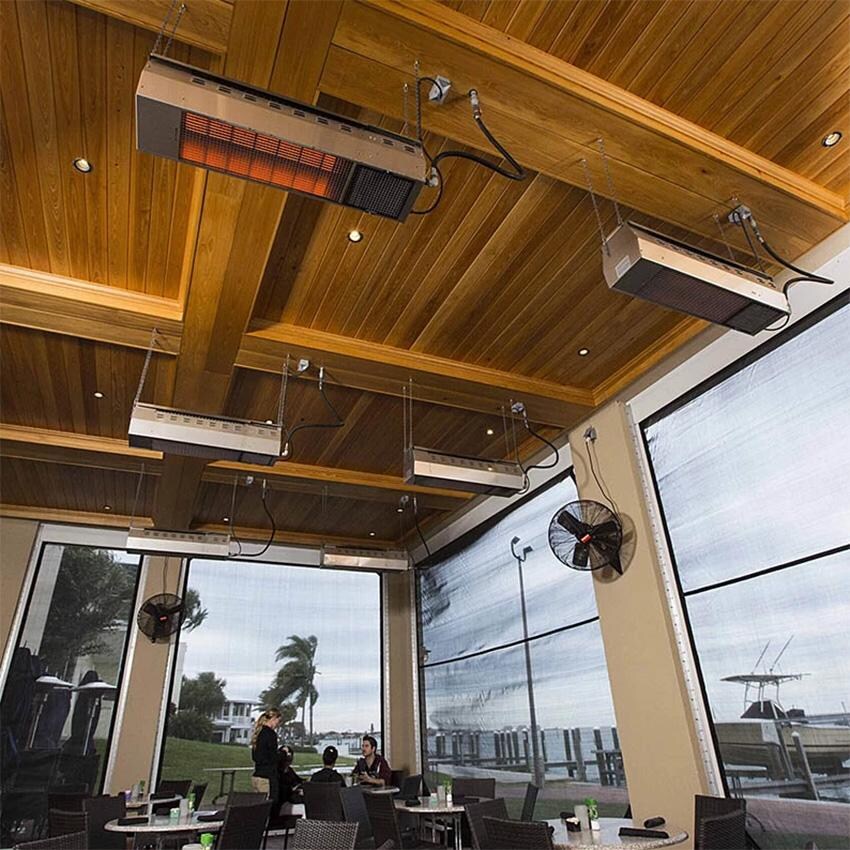 Amantii MO-2150-NG bistroSchwank 2150 44 Inch Marine Grade Steel 50,000 BTUs Natural Gas Patio Heater in Black - Installed by the Water - Lifestyle thumbnail