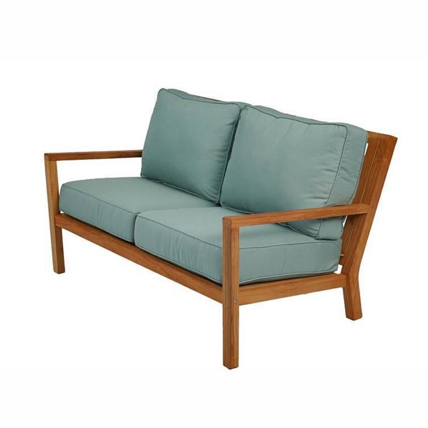 Royal Teak Collection Coastal 2 Person Teak Loveseat w/ Sunbrella Cushions in Canvas Spa - White Background thumbnail