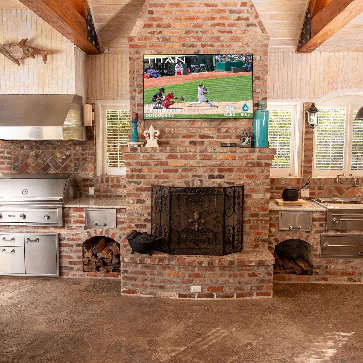 Titan QNED Series 65 Inch Full Sun 4K QNED Smart Outdoor TV - Mounted in Outdoor Kitchen - Lifestyle thumbnail