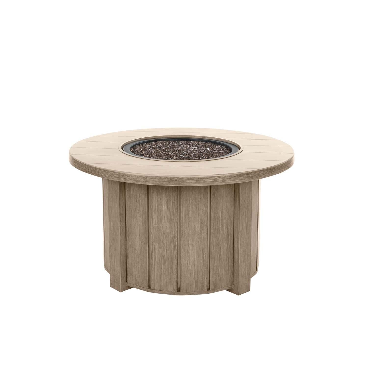 Trevi 50 Inch Round Aluminum Propane Fire Pit w/ Lid in Flax By Ebel - Open - White Background thumbnail