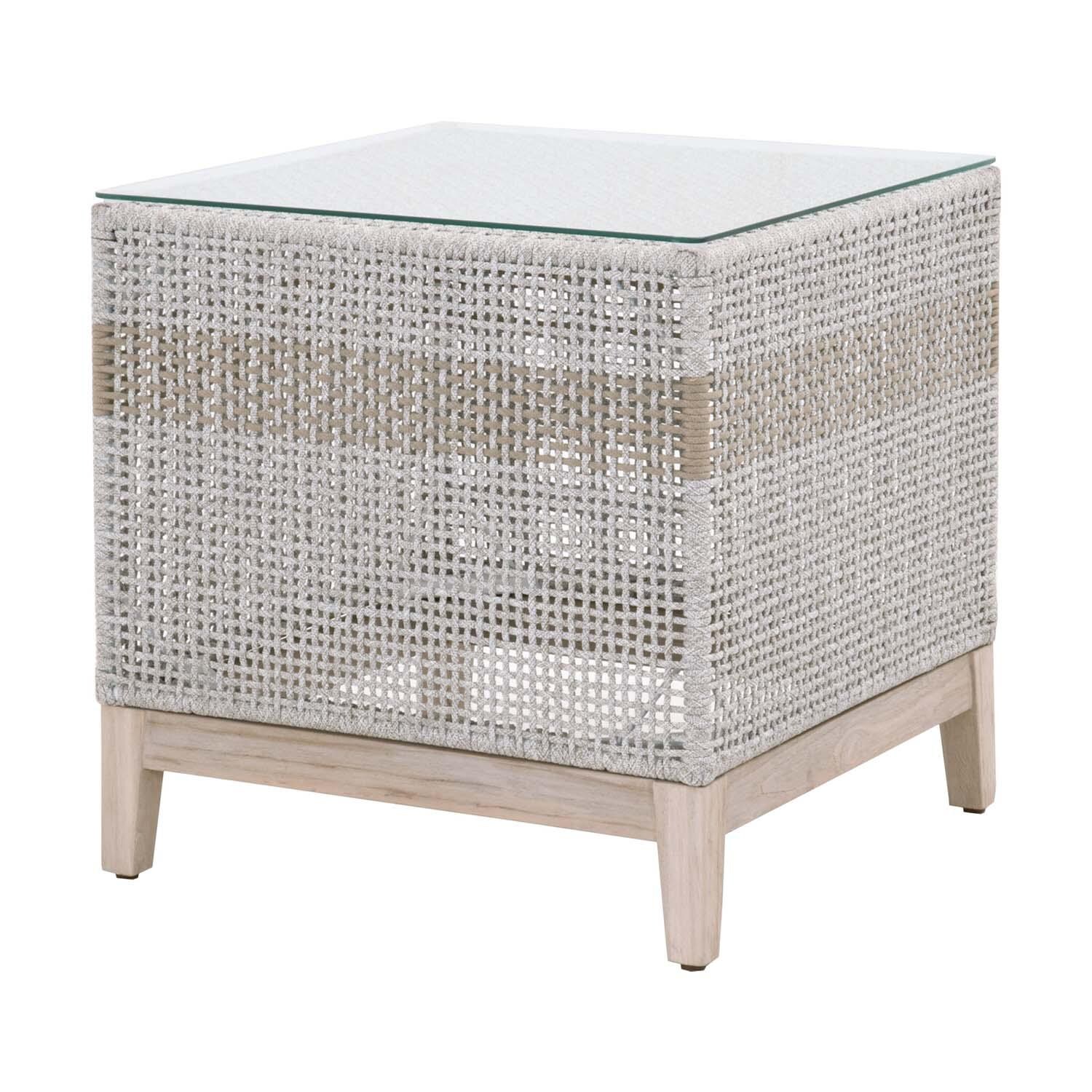 Lakeview Cocoa Way Taupe & White Woven Rope End Table - Angled View thumbnail