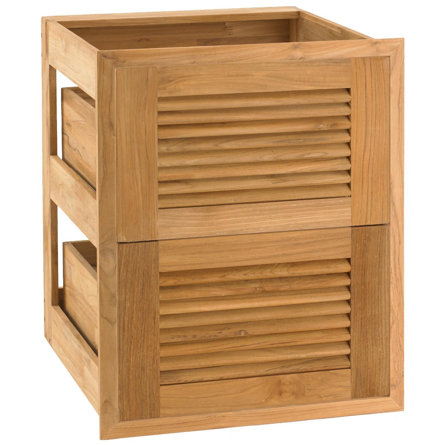 Pacific Teak Louvered 18-Inch Teak Wood Double Access Drawer - UD2V-18L