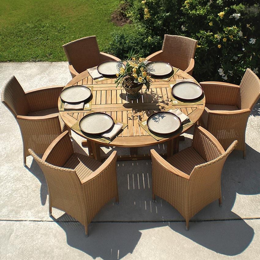 Helena 6 Pc Wicker Dining Set w/ 60 Inch Round Drop Leaf Table in Honey Wicker by Royal Teak Collection