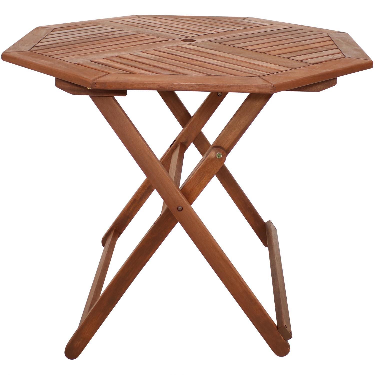 Ultimate Patio 35 1/2-Inch Octagon Meranti Wood Folding Table W/ Teak Oil Finish - Front View thumbnail