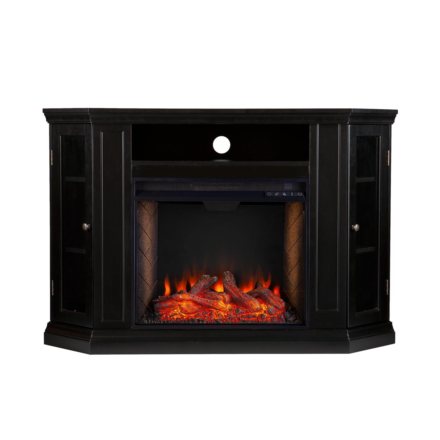 Southern Enterprises FS9315 Claremont 48-Inch Electric Fireplace Corner Convertible Mantel W/ Alexa-Enabled Smart Firebox - Black - Front View thumbnail