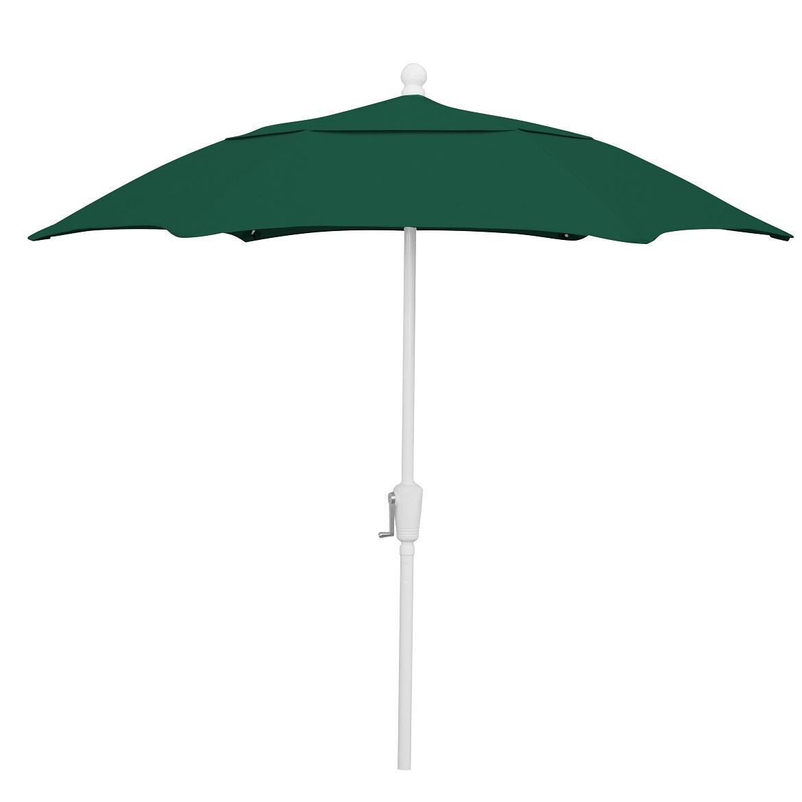 FiberBuilt 7.5 Ft. Aluminum Market Patio Umbrella W/ Crank Lift - White Pole / Forest Green Olefin