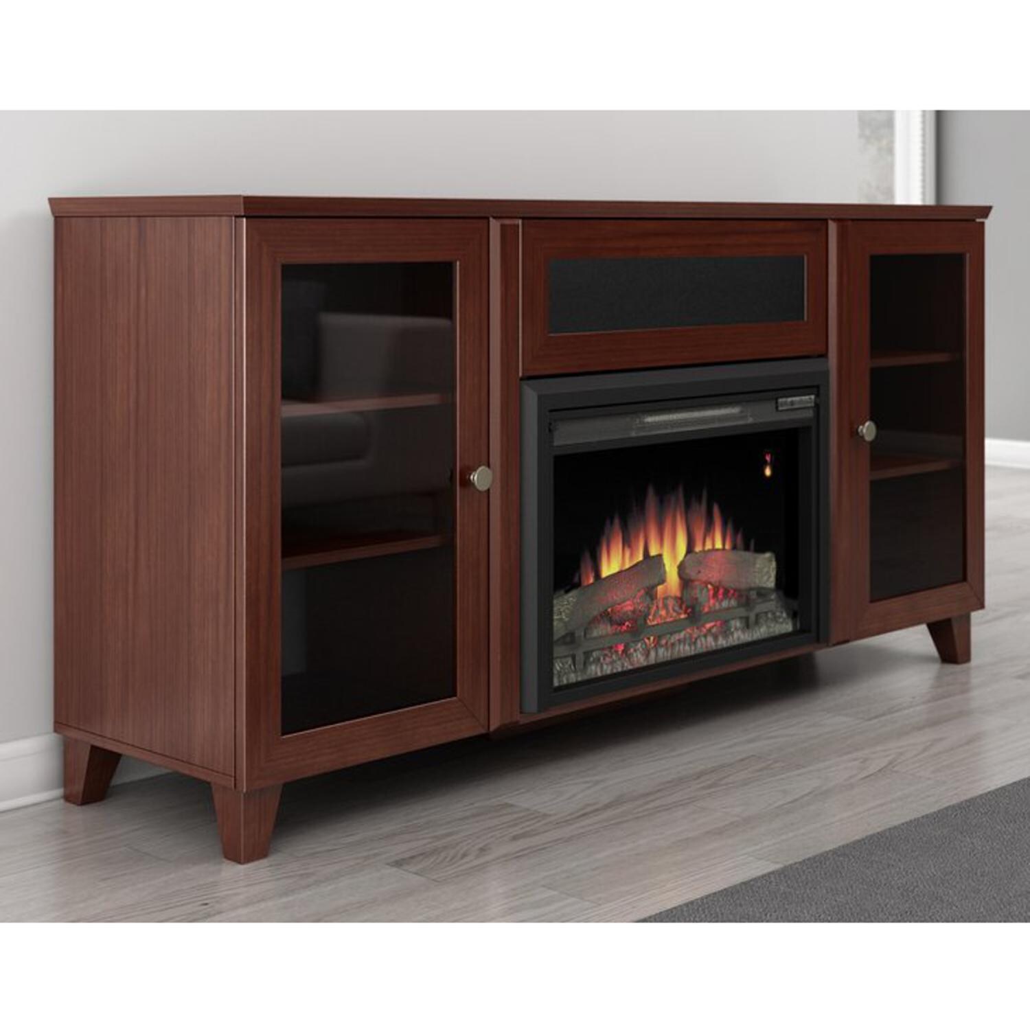 Furnitech Ambience Shaker Style 70 Inch Electric Fireplace Media Console Dark Cherry Finish Ft70scfb