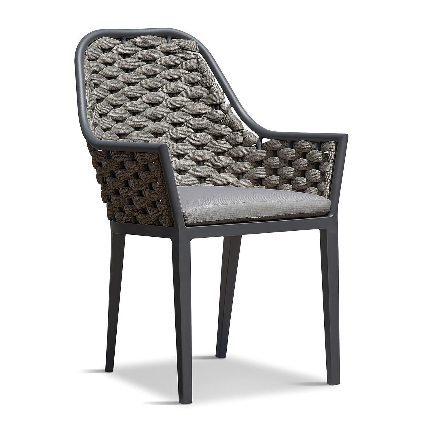Chloe Bay Aluminum Dining Arm Chair in Slate by Lakeview - Angle View - White Background thumbnail