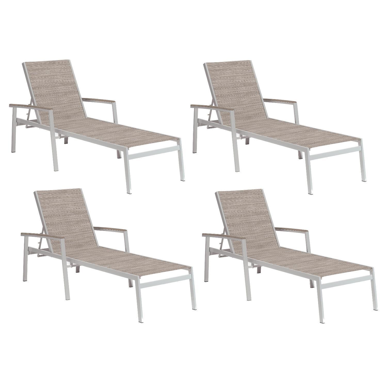 Travira 4 Piece Aluminum Patio Chaise Lounge Set W/ Tekwood Vintage Arm Caps By Oxford Garden - Bellows Sling thumbnail