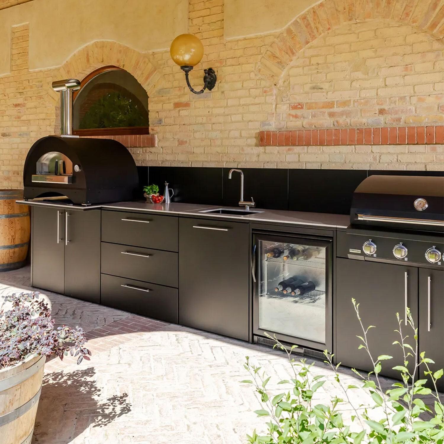 Fontana Forni Lynx Grill Cabinet W/ Iron Frost Countertop & End Panel - Brick Patio - Attached to Island (On End) - Lifestyle thumbnail