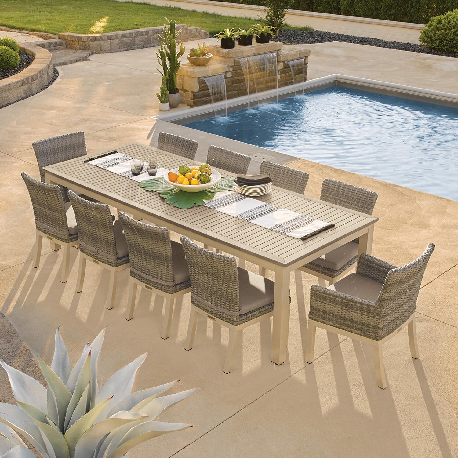 Oxford Garden Argento 2 Pc Wicker Dining Arm Chair W/ Stone Cushion in Flint/Argento - Poolside Dining (Set W/ Side & Arm Chairs) thumbnail