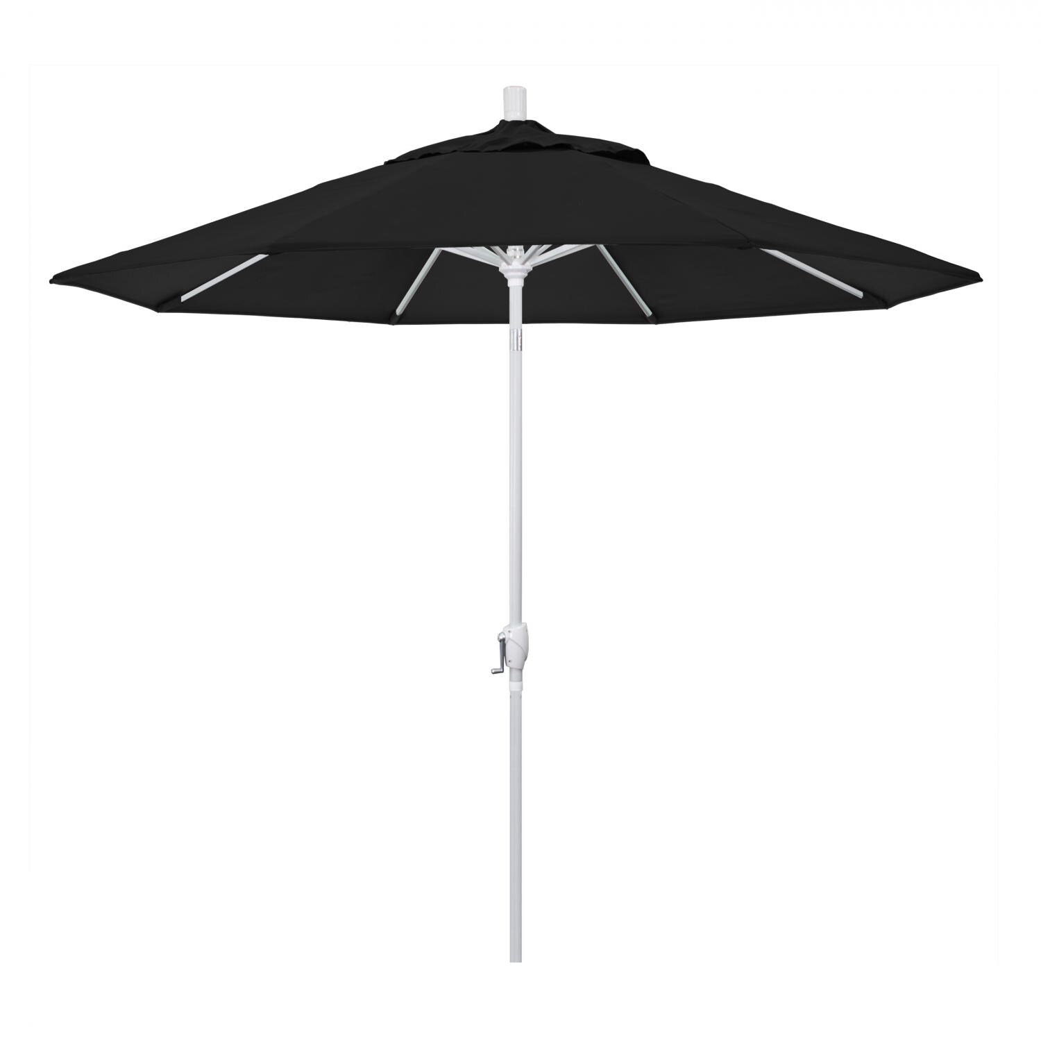 California Umbrella 9 Ft. Octagonal Aluminum Push Button Tilt Patio Umbrella W/ Crank Lift & Aluminum Ribs - Matted White Frame / Sunbrella Canvas Black Canopy