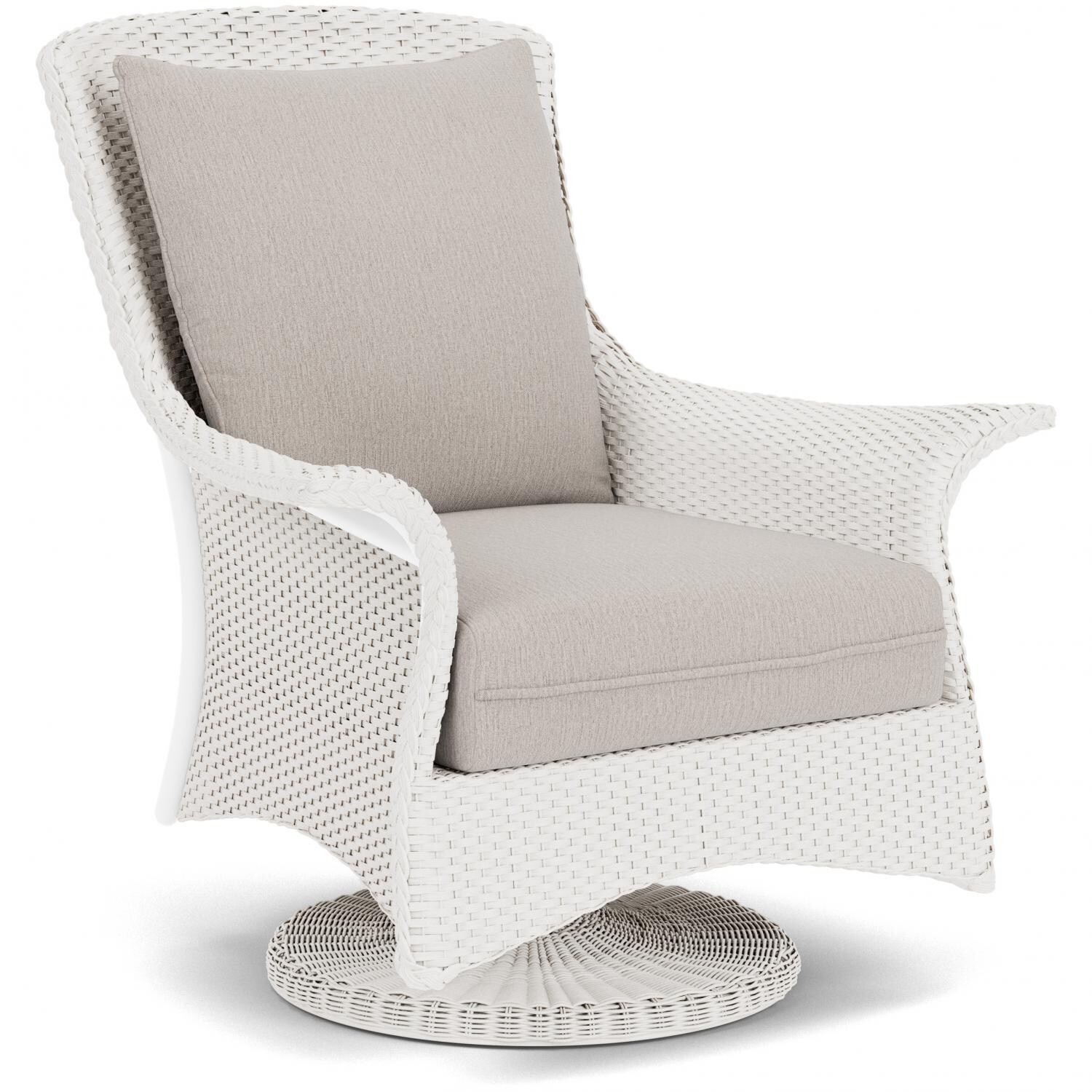 Lloyd Flanders Mandalay Swivel Rocker Lounge Chair in White Finish with Remy Cloud fabric - Angled thumbnail