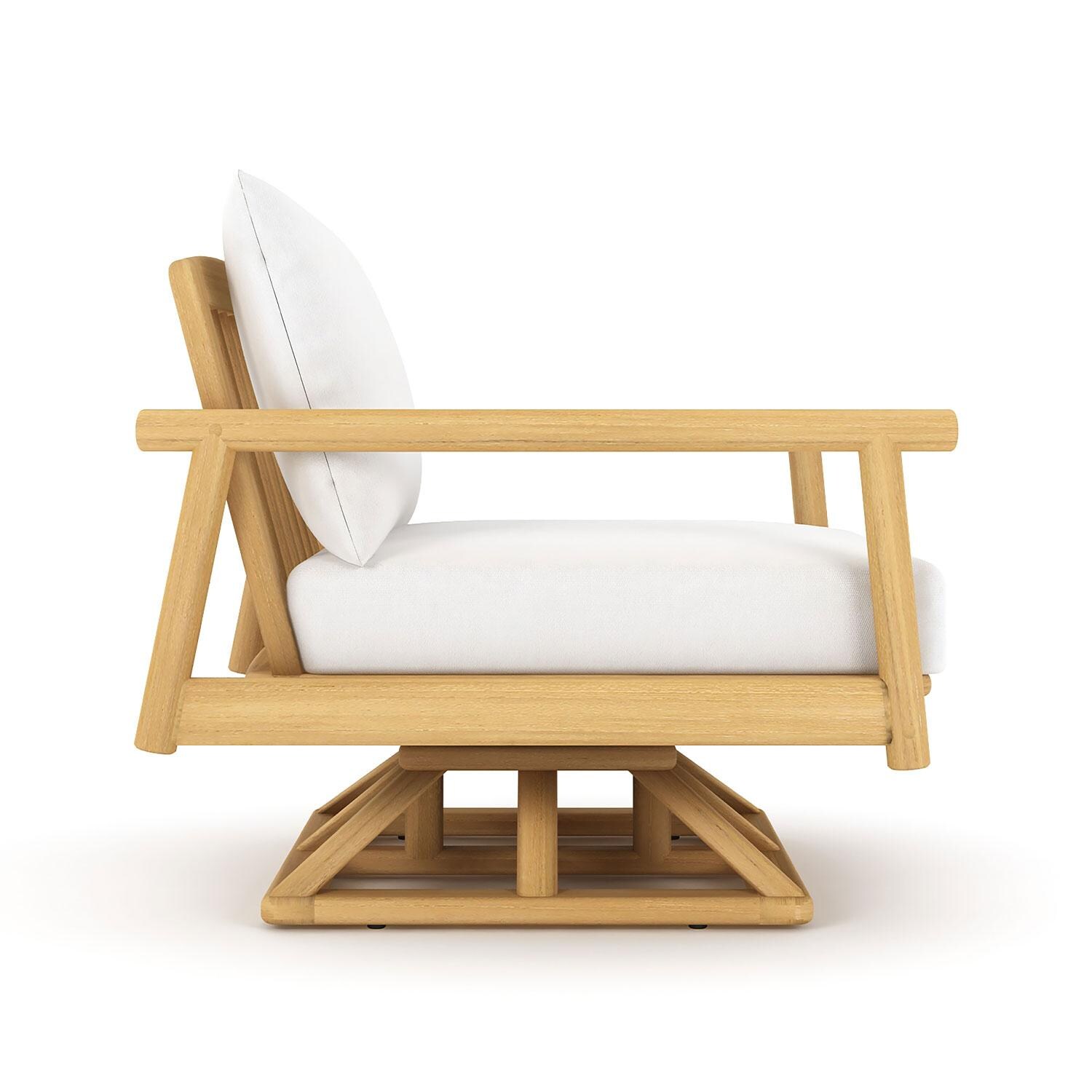 Seville Teak Swivel Club Chair W/ White Cushions by Royal Teak Collection - Side View - White Background thumbnail