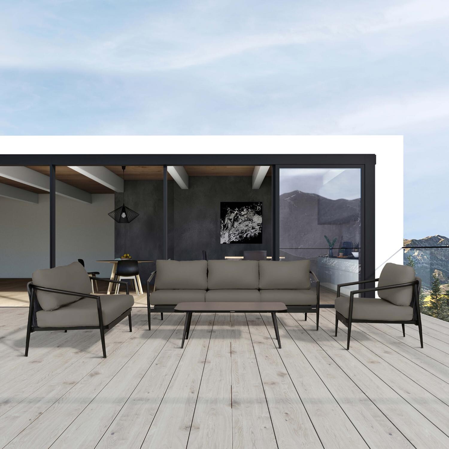 Midnight Cove 4 Pc Aluminum Seating Set w/ Sofa & Loveseat in Black/Canvas Charcoal by Lakeview Outdoor Designs
