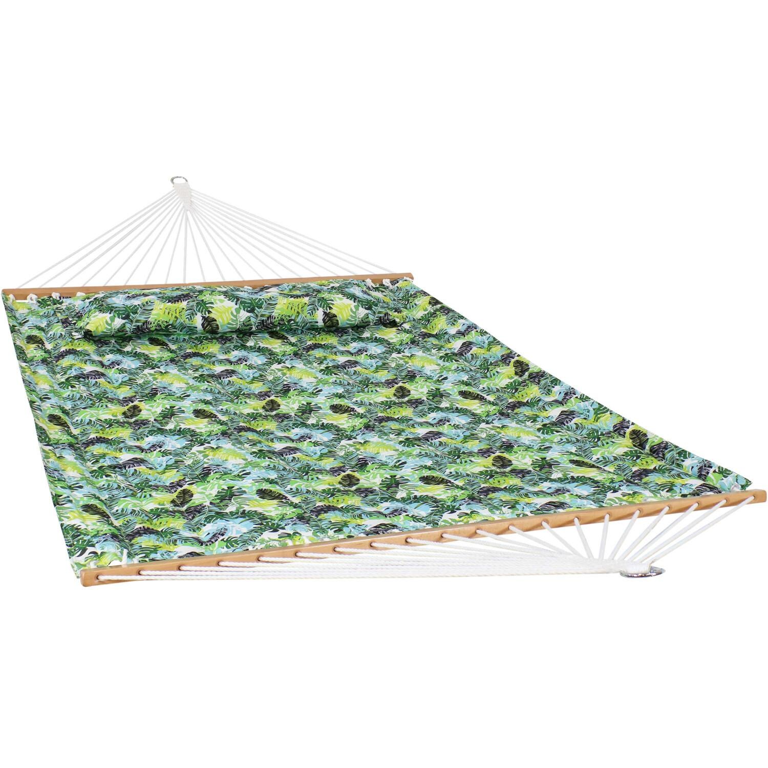 Sunnydaze Decor Quilted Double Hammock & Pillow - Tropical Greenery - WIM-186 image
