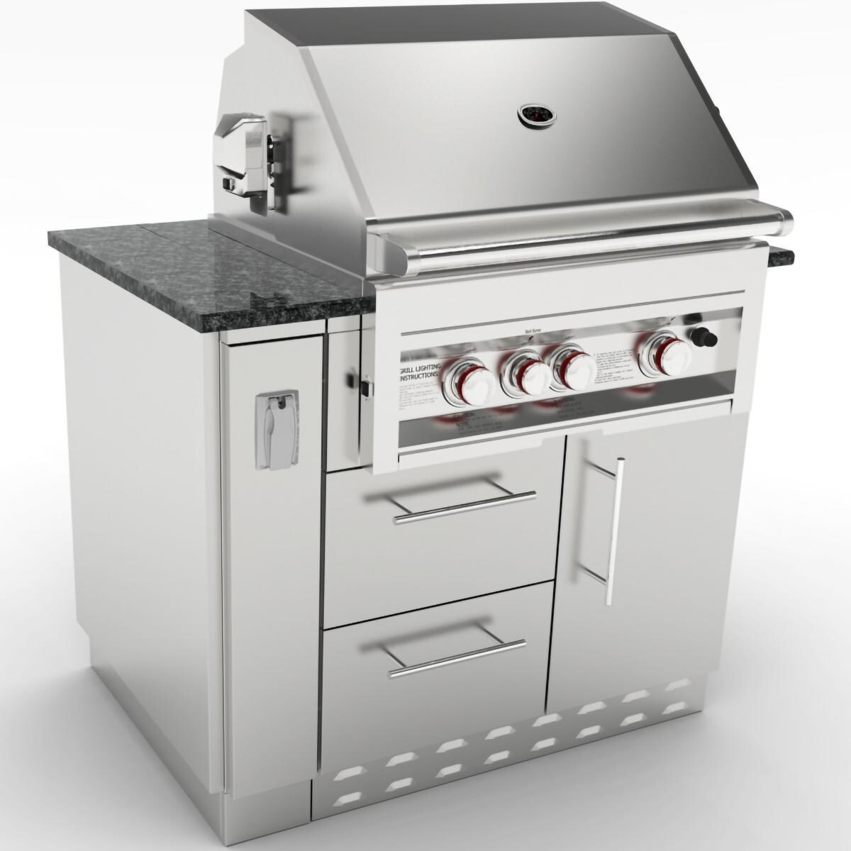 Sunstone SBC6SPEL 6-in Outdoor Kitchen Island Cabinet Electrical Spacer - Shown Installed On A Grill Cabinet & Finished With An End Panel (Not Included) - White Background thumbnail