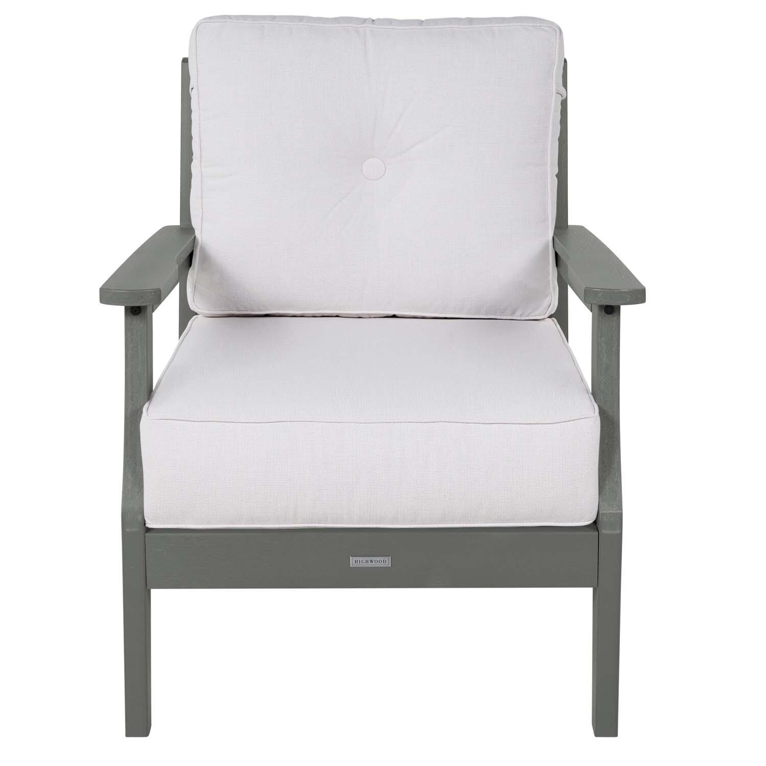 Blushing Bay Recycled Plastic Club Chair in Bliss Linen/Coastal Teak by Lakeview Outdoor Designs - White Background thumbnail
