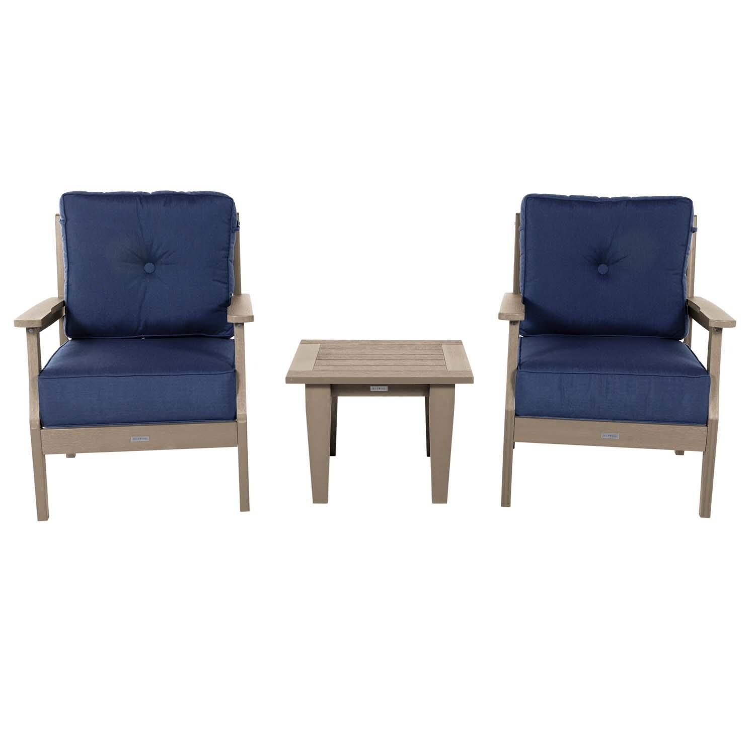 Blushing Bay 3 Pc Recycled Plastic Seating Set in Spectrum Indigo/Woodland Brown by Lakeview Outdoor Designs - Front View - White Background thumbnail
