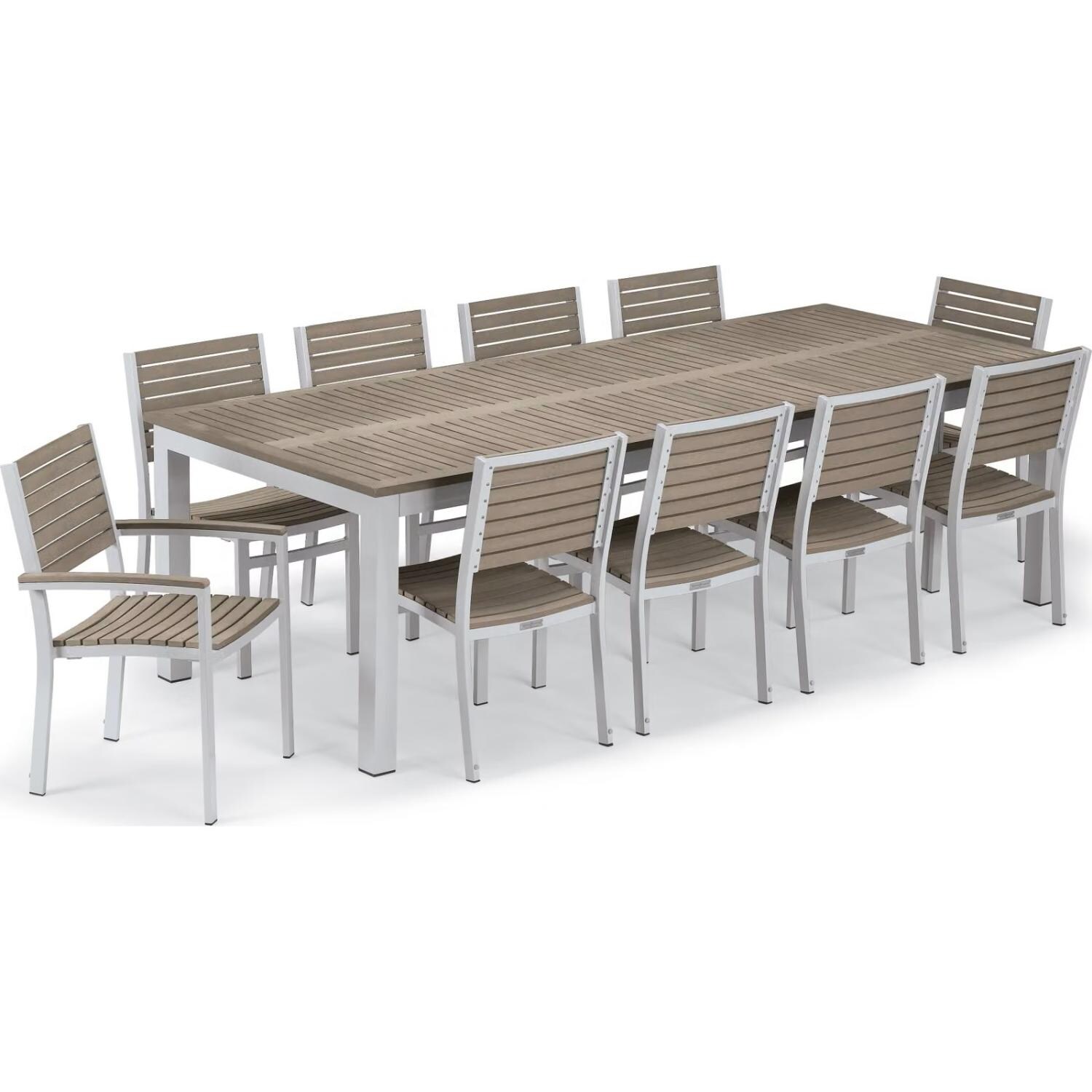 Travira 11 Pc Aluminum Dining Set W/ 103 X 42-in Table in Vintage/Flint By Oxford Garden - White Background thumbnail