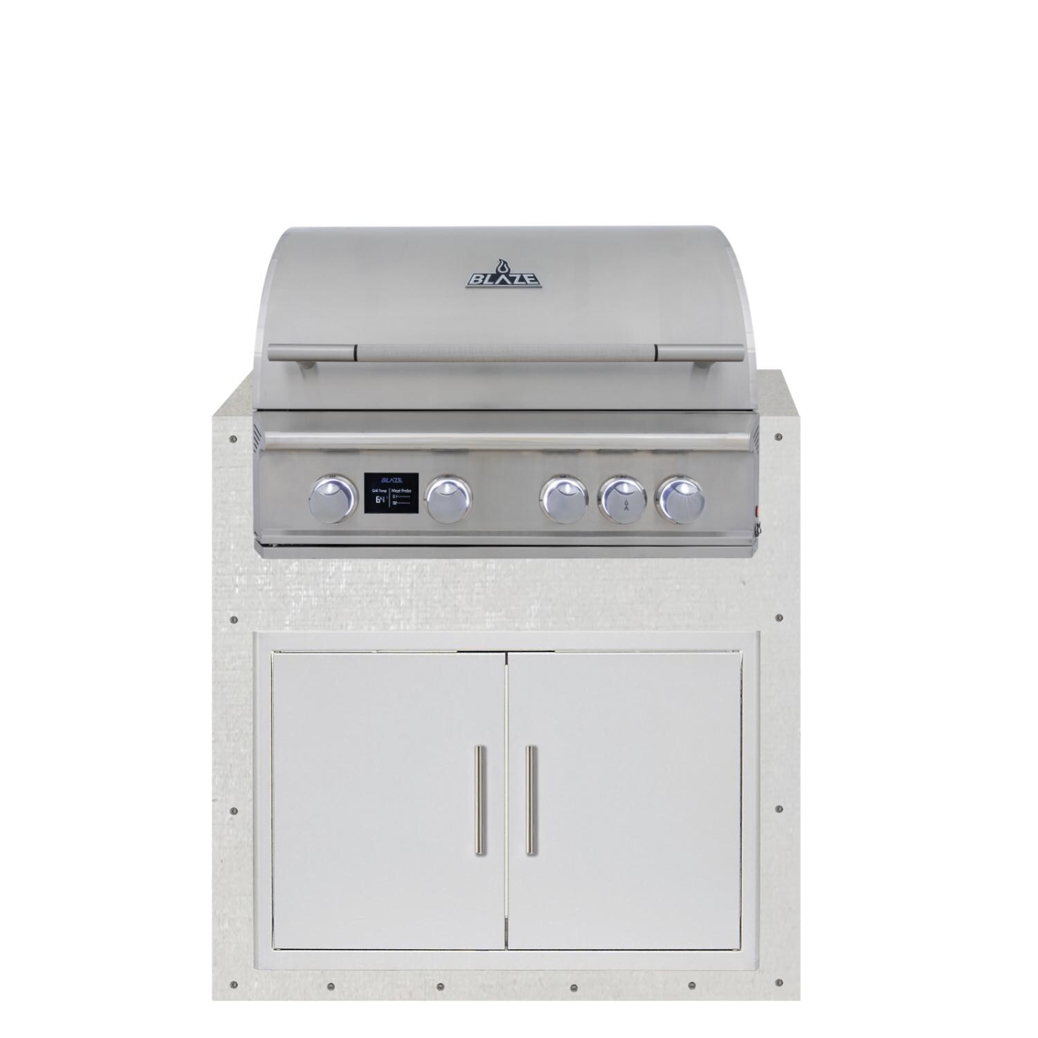 BBQGuys Signature 36-in Ready for Finish Outdoor Kitchen Module w/ Blaze LTE PRO 32-in Propane Grill & Double Doors - Module - White Background thumbnail