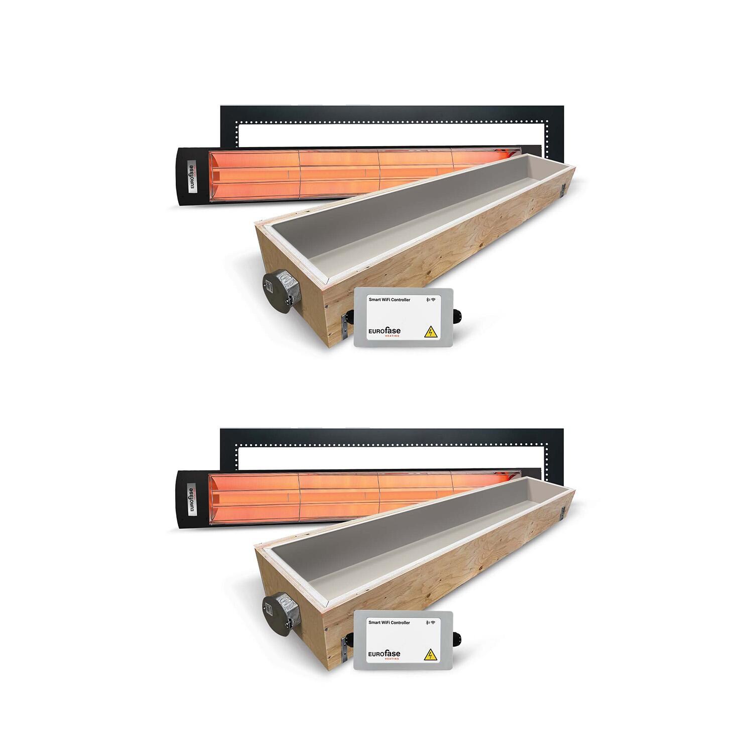 Eurofase 8 Pc 61-in 6000W Dual Element Electric Infrared Patio Heater Bundle w/ 2 Heaters, 2 Smart Controls, 2 Flush Mounts, & 2 Fire Rated Boxes - 240V - Black