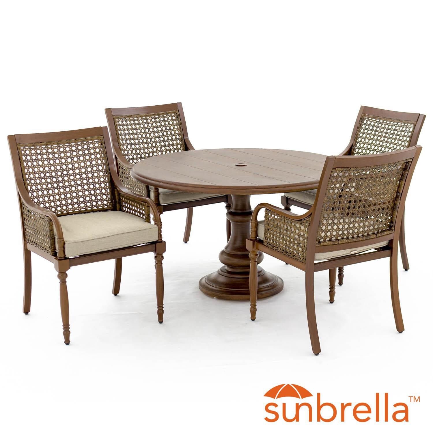 Arabella 5 Piece Aluminum Patio Dining Set W 48 Inch Round Pedestal