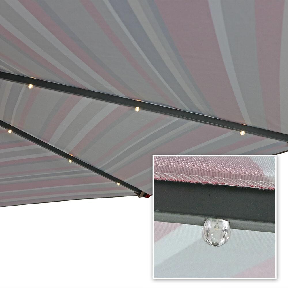 Ultimate Patio 9 Ft. Solar Lighted Octagonal Patio Umbrella W/ Crank Lift - Awning Stripe Canopy - LED Light thumbnail