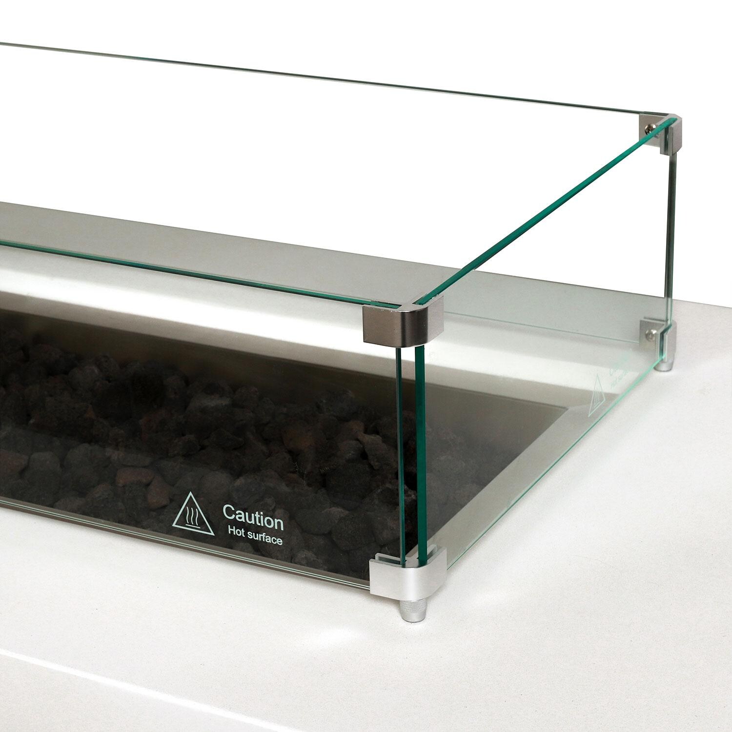 Glenwood 72-in Rectangular Concrete Natural Gas Fire Pit in White by Lakeview Outdoor Designs - Glass Wind Guard Full Mounting Bracket - Detail thumbnail