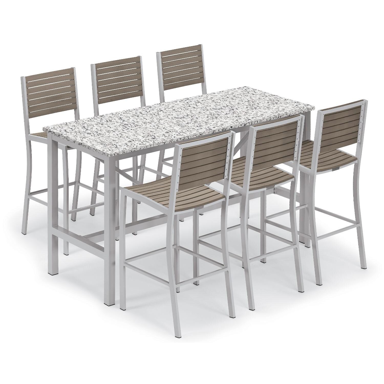Travira 7 Piece Aluminum Patio Bar Set W/ 72 X 30 Inch Retangular Lite-Core Ash Table and Tekwood Vintage Bar Stools By Oxford Garden thumbnail