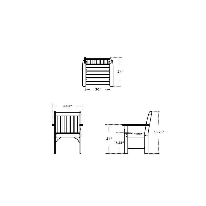 POLYWOOD Slate Grey Vineyard 5-Piece Bench & Rocking Chair Set - Chair Dimensions thumbnail