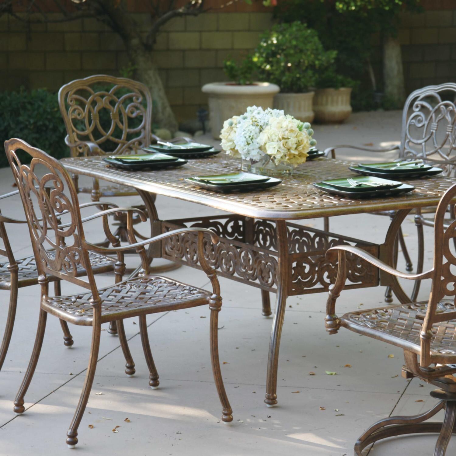 Darlee Florence 7 Piece Cast Aluminum Patio Dining Set With Rectangular Table - Mocha