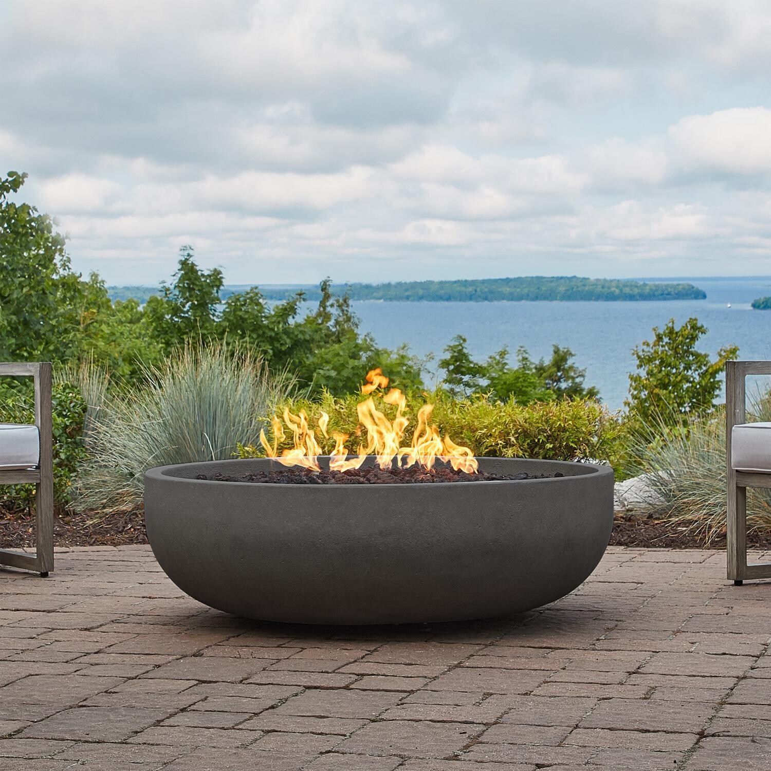 Grand Lake 524NG-CBN 48 Inch Round Concrete Natural Gas Fire Bowl in Gray by BBQGuys Signature - Display - White Background thumbnail
