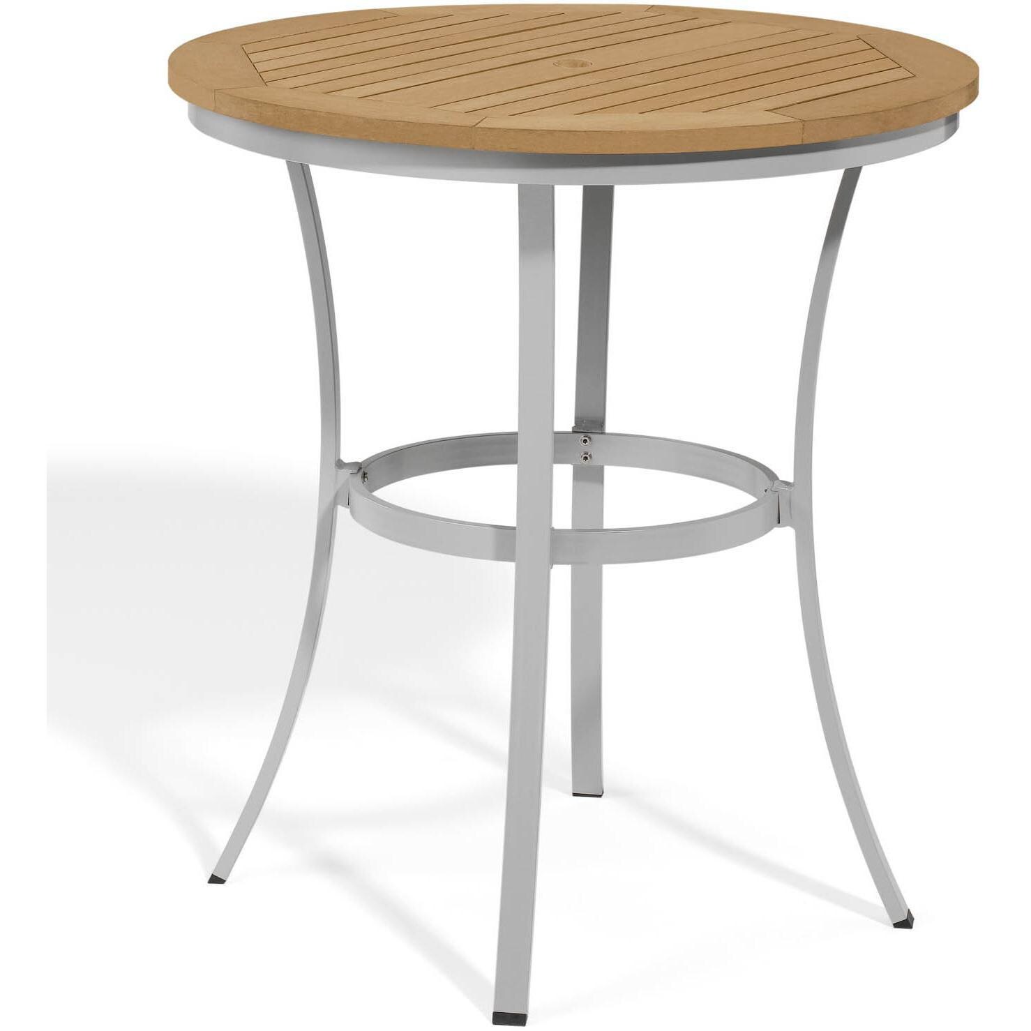 Travira 36-Inch Round Aluminum Patio Cafe Bar Table W/ Natural Tekwood Top thumbnail