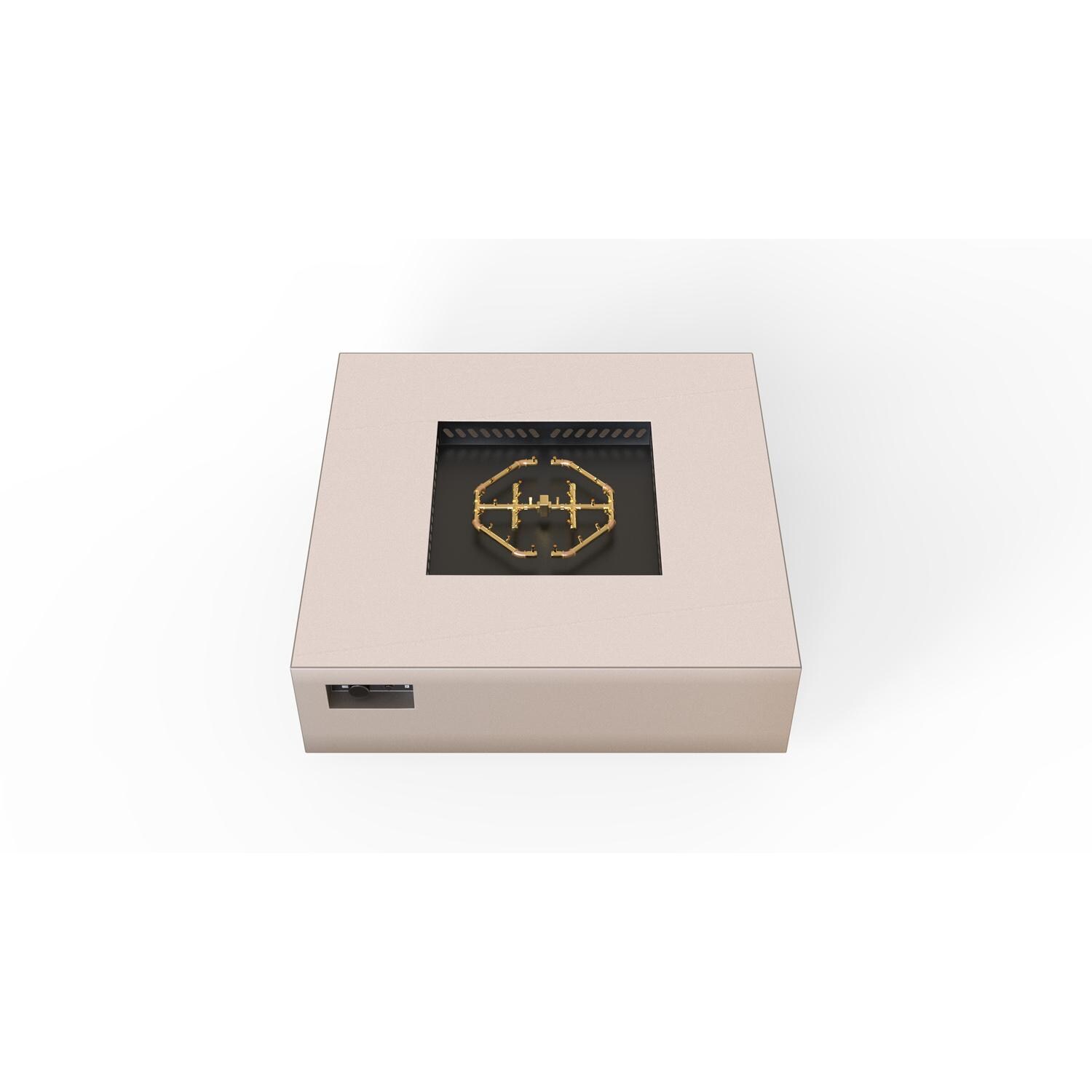 AON 56 Inch Square Powder Coated Steel Propane Fire Pit Table W/ Mercury Ignition in Sand Pebble By Warming Trends - Top Angled View - White Background thumbnail