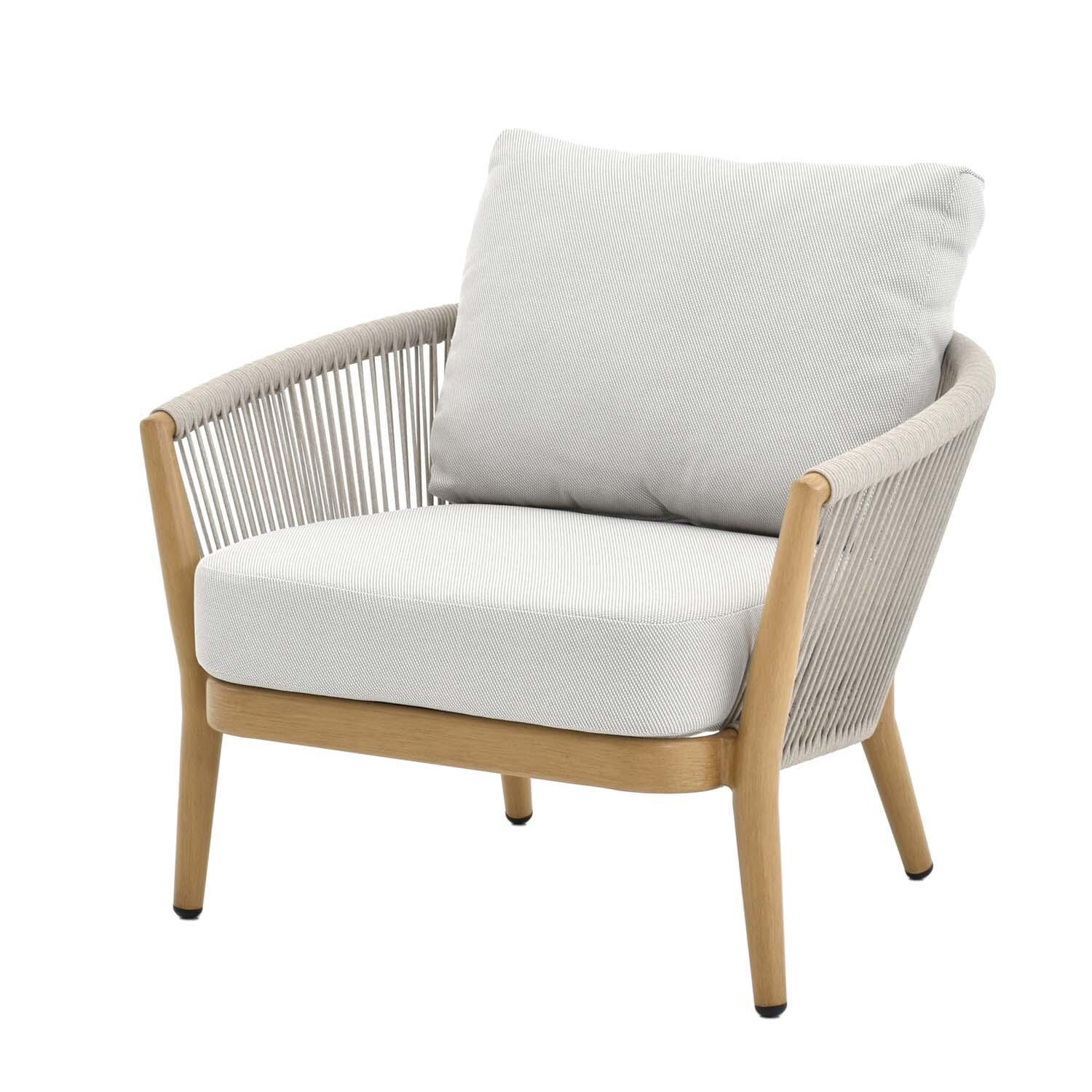 Turin 4 Pc Aluminum Seating Set W/ Beige Cushions in Wood By Lakeview Outdoor Designs - Chair - White Background thumbnail