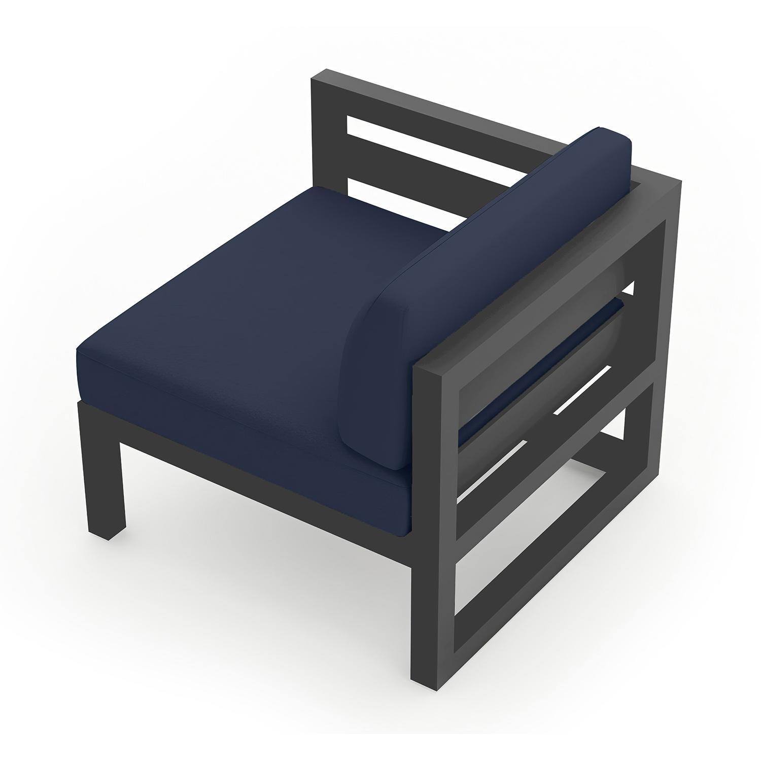 Misty Cove Aluminum Left Arm Club Chair in Slate w/Spectrum Indigo Cushions by Lakeview - Top Angle View - White Background thumbnail