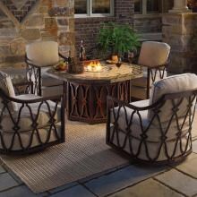 Black Sands 5 Piece Cast Aluminum Patio Conversation Set W/ Fire Pit Table & Sunbrella Fabric image