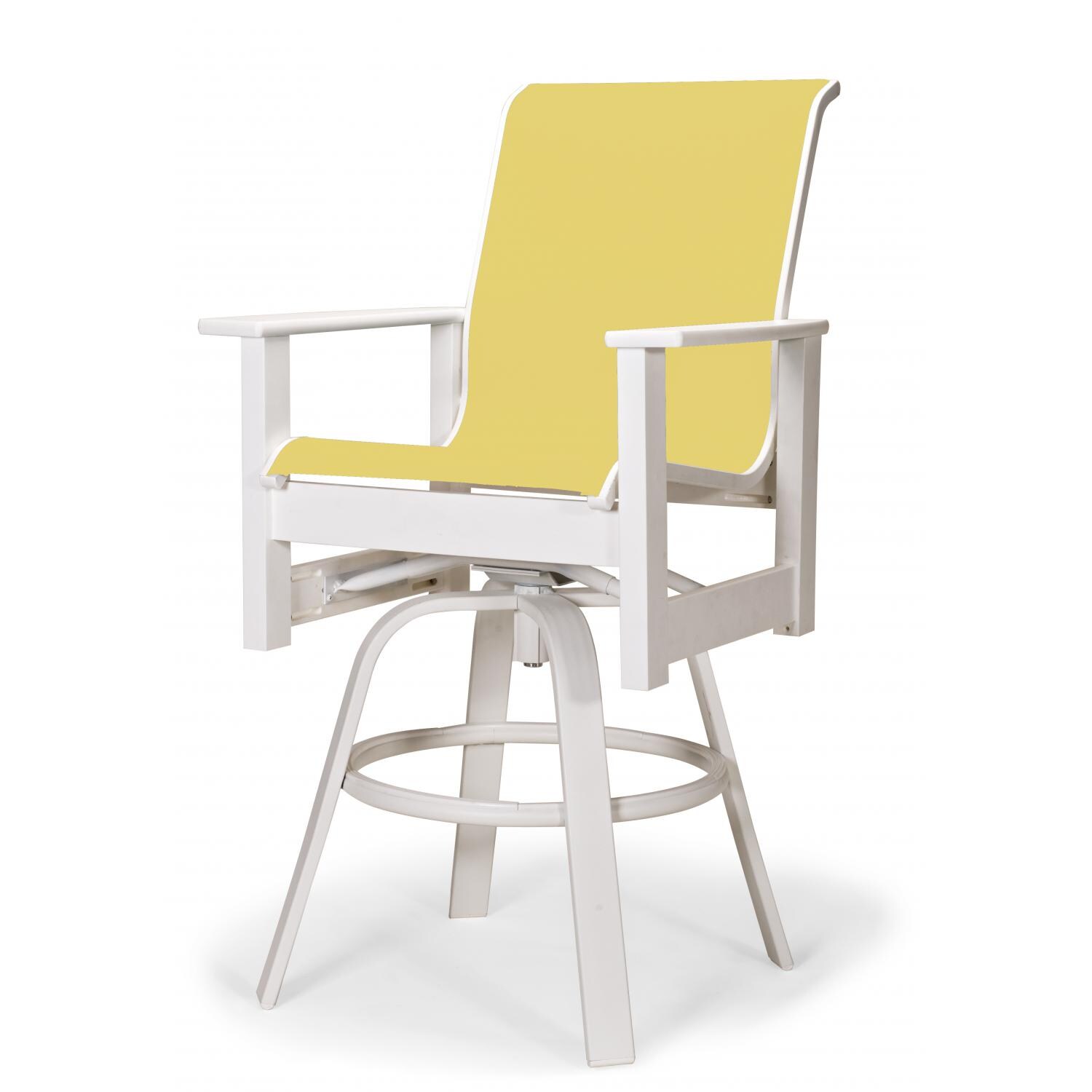 Leeward MGP Outdoor Counter Height Swivel Bar Stool With Sling Seating By Telescope Casual - Textured Snow/Yellow