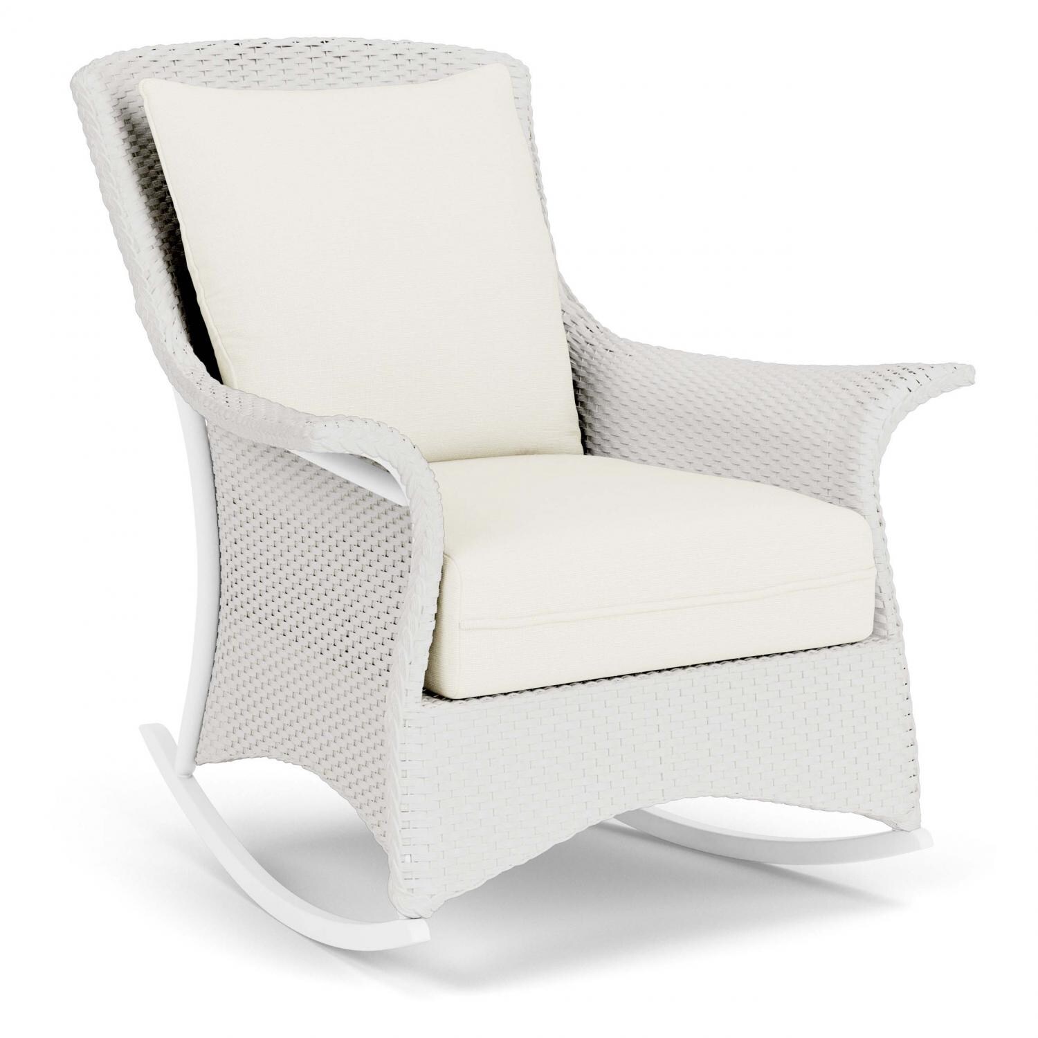Lloyd Flanders Mandalay Lounge Rocker in Matte White Finish with Sailcloth Salt fabric - Angled thumbnail