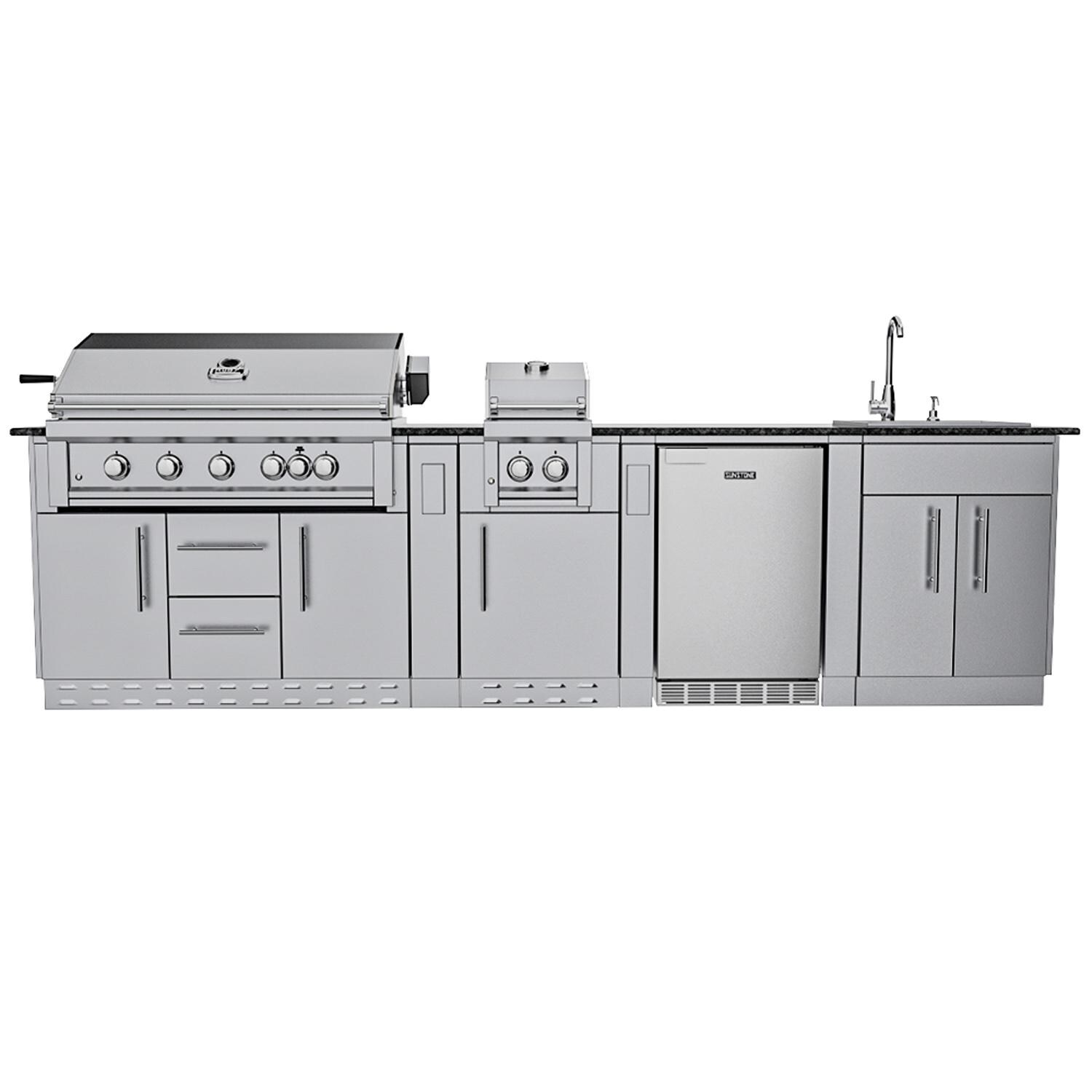 Sunstone Grills SCPGULFBREEZE10.2-NG Gulf Breeze 10 Ft Outdoor Kitchen Island w/ Natural Gas Grill & Side Burner, Sink, Refrigerator, Door & Drawer - Island - White Background thumbnail