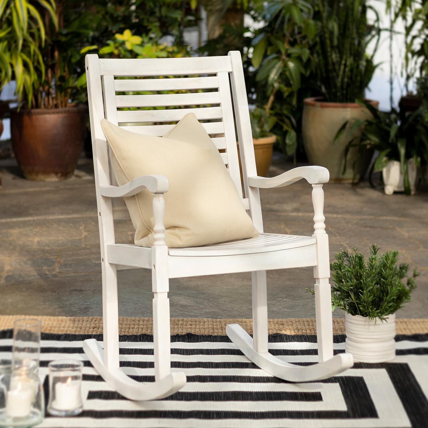Walker Edison Midland Acacia Patio Rocking Chair - White Wash image