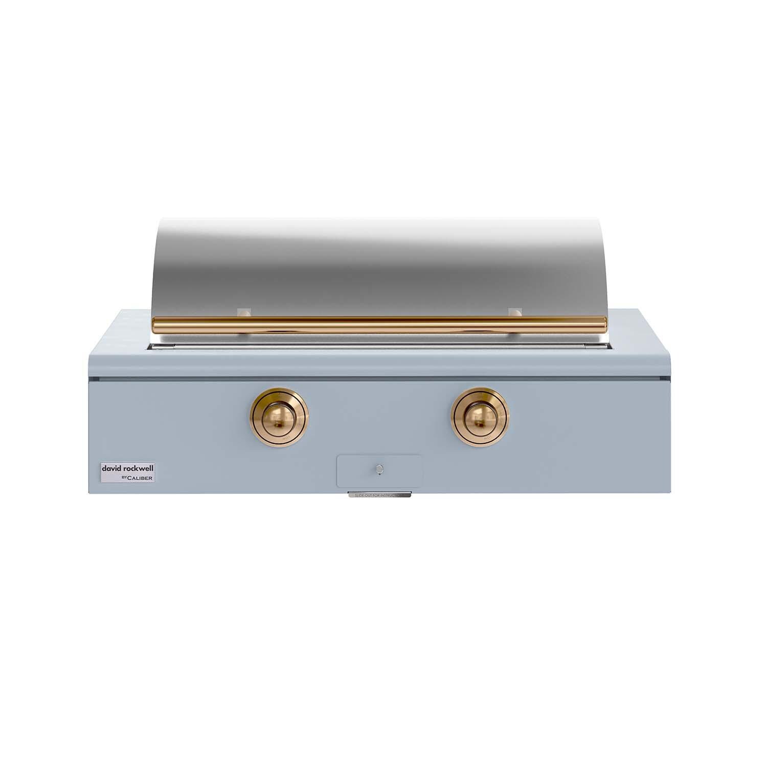 Caliber CRG-42BL00-A-152-H08 42-in Propane Built-In Rockwell Grill - Bluestone w/ Gold Hardware - Closed Lid - White Background thumbnail